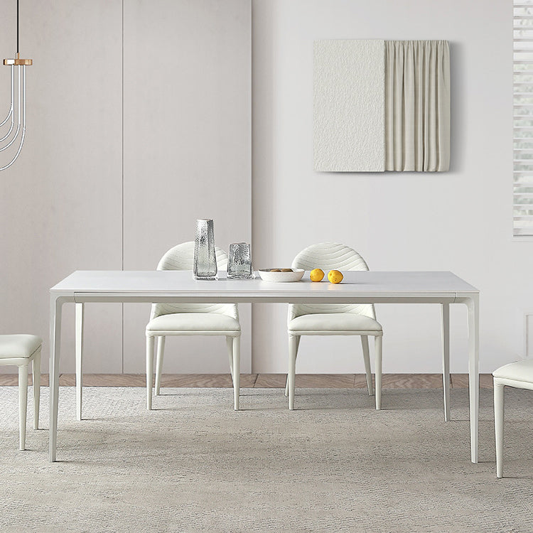 Metal Contemporary Rectangular Dining Table White Sintered Stone Top Table with Legs