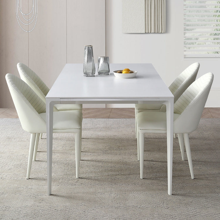 Metal Contemporary Rectangular Dining Table White Sintered Stone Top Table with Legs