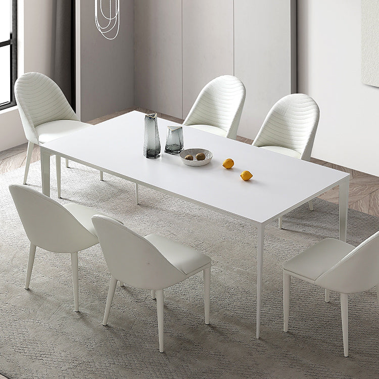 Metal Contemporary Rectangular Dining Table White Sintered Stone Top Table with Legs