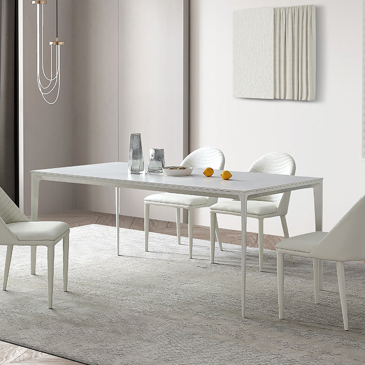 Metal Contemporary Rectangular Dining Table White Sintered Stone Top Table with Legs