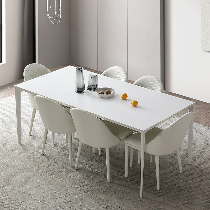 Metal Contemporary Rectangular Dining Table White Sintered Stone Top Table with Legs