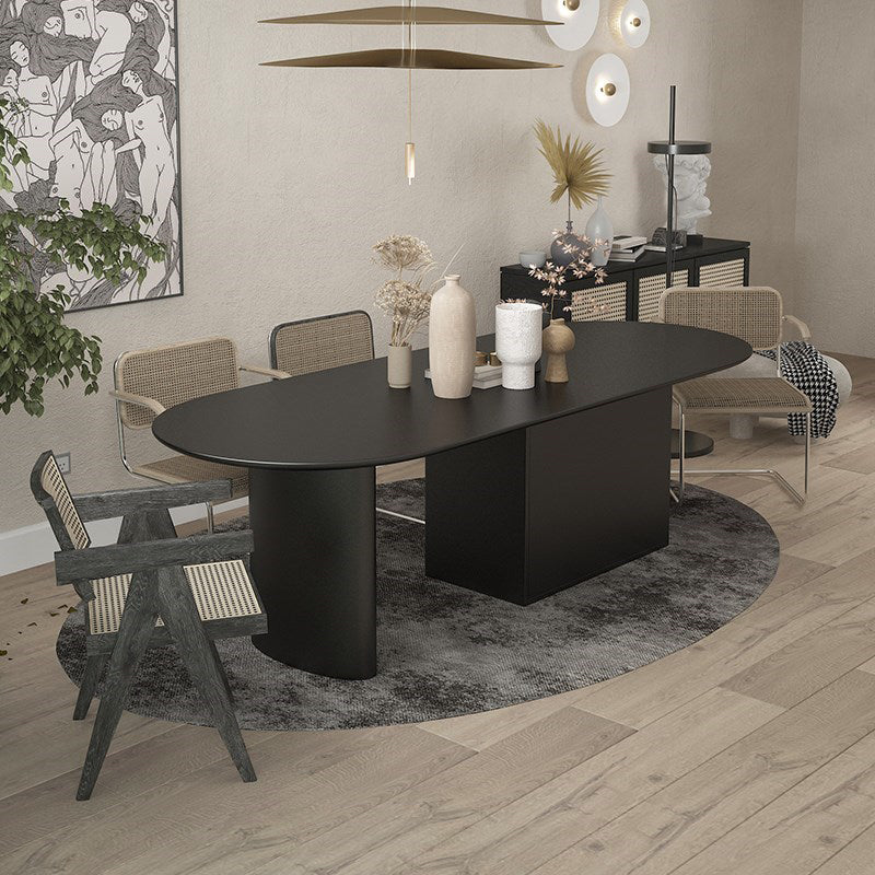 Minimalism Wood Oval Dining Table Wood Base Dining Table with Cabinet