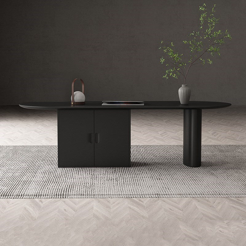 Minimalism Wood Oval Dining Table Wood Base Dining Table with Cabinet