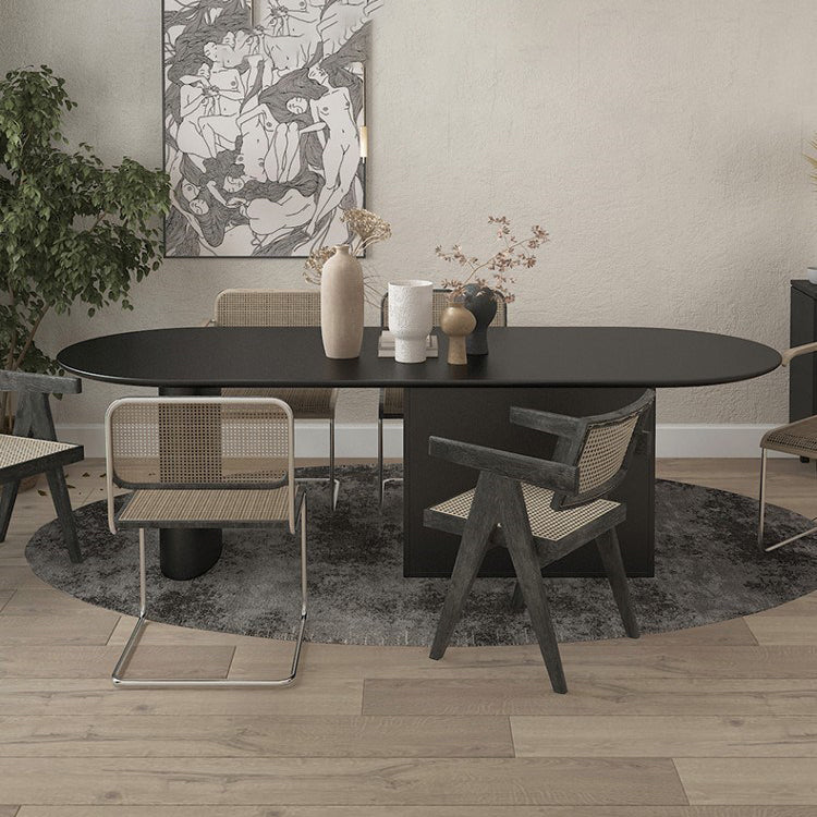 Minimalism Wood Oval Dining Table Wood Base Dining Table with Cabinet