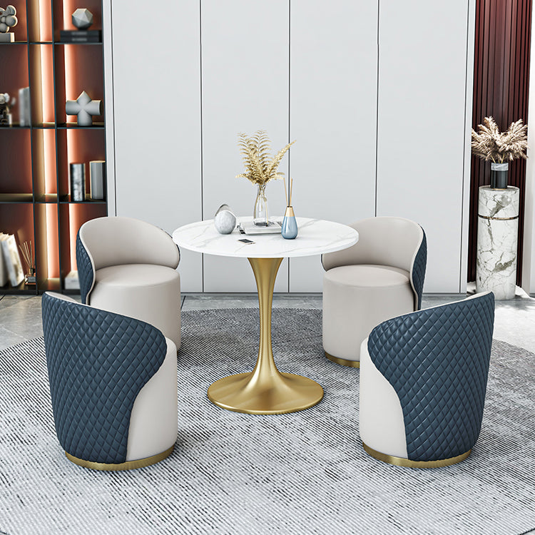 Glam 1/2/4/5 Pieces Gold Dinette Set with White Sintered Stone Top Round Dining Table Set