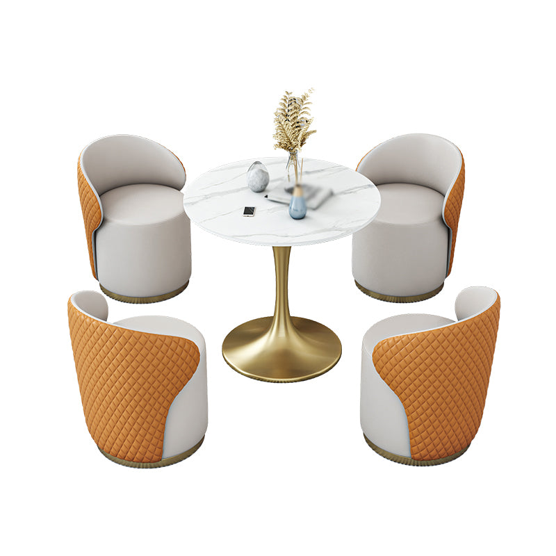 Glam 1/2/4/5 Pieces Gold Dinette Set with White Sintered Stone Top Round Dining Table Set