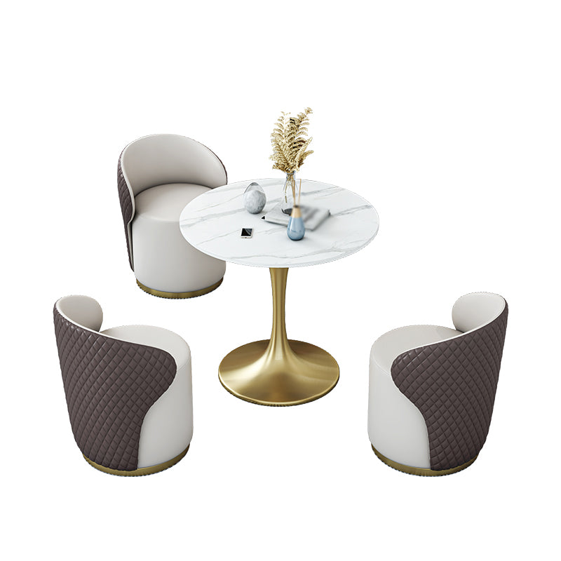 Glam 1/2/4/5 Pieces Gold Dinette Set with White Sintered Stone Top Round Dining Table Set