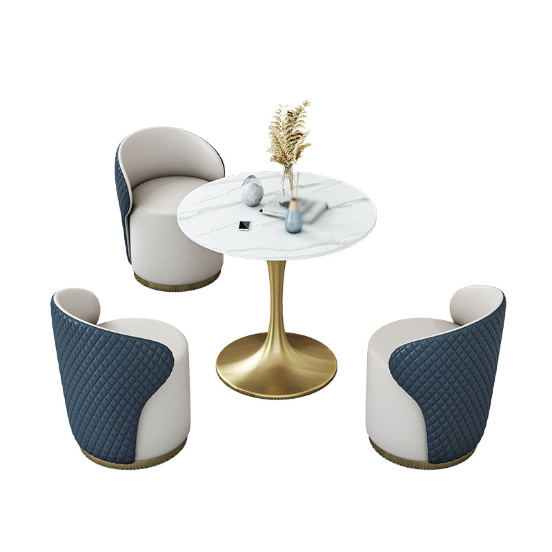 Glam 1/2/4/5 Pieces Gold Dinette Set with White Sintered Stone Top Round Dining Table Set