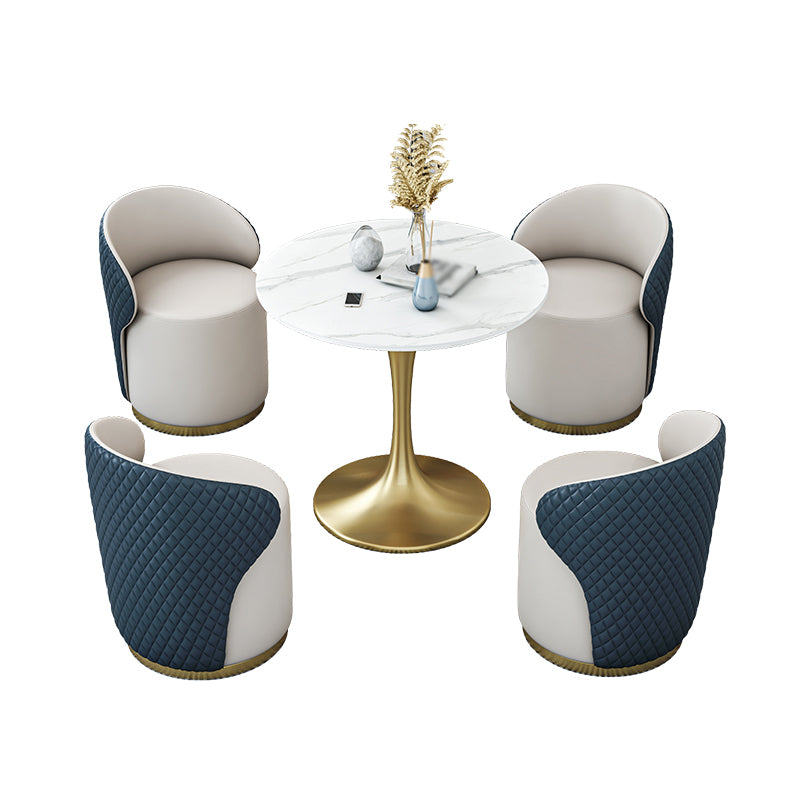 Glam 1/2/4/5 Pieces Gold Dinette Set with White Sintered Stone Top Round Dining Table Set