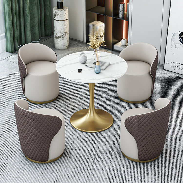 Glam 1/2/4/5 Pieces Gold Dinette Set with White Sintered Stone Top Round Dining Table Set
