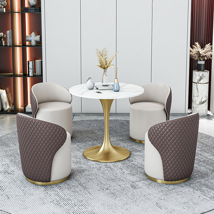 Glam 1/2/4/5 Pieces Gold Dinette Set with White Sintered Stone Top Round Dining Table Set