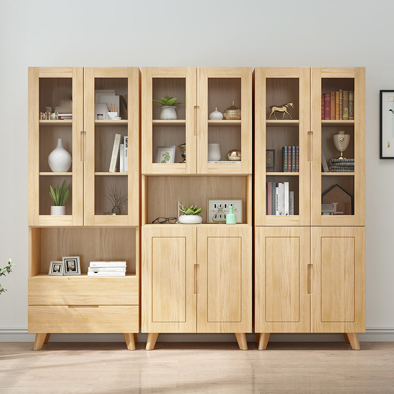 Scandinavian Solid Wood Bookcase Natural Closed Back Bookshelf with Door