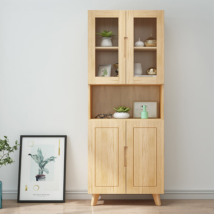 Scandinavian Solid Wood Bookcase Natural Closed Back Bookshelf with Door