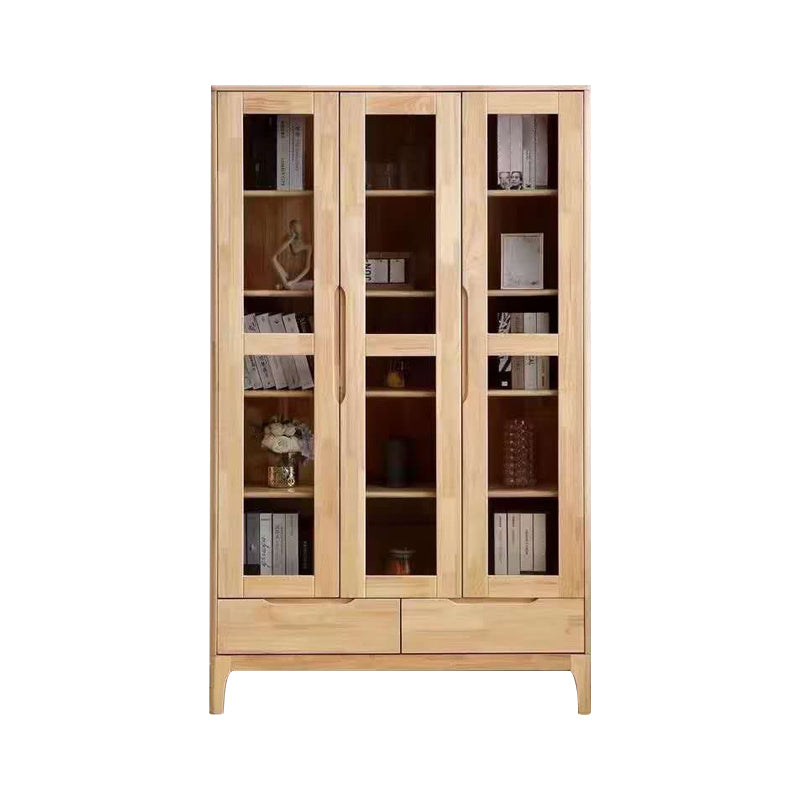 Scandinavian Solid Wood Bookcase Natural Closed Back Bookshelf with Door