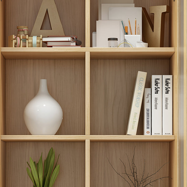 Scandinavian Solid Wood Bookcase Natural Closed Back Bookshelf with Door