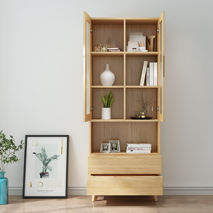 Scandinavian Solid Wood Bookcase Natural Closed Back Bookshelf with Door