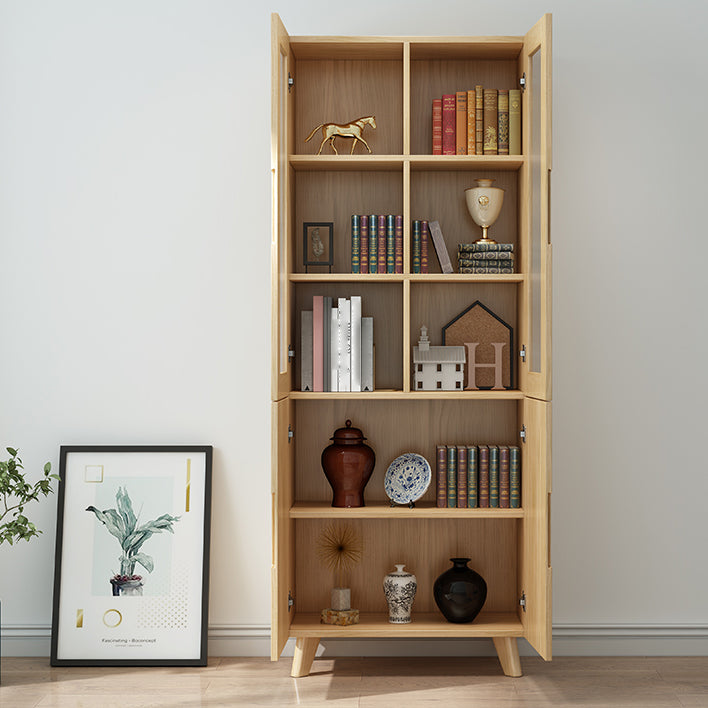 Scandinavian Solid Wood Bookcase Natural Closed Back Bookshelf with Door