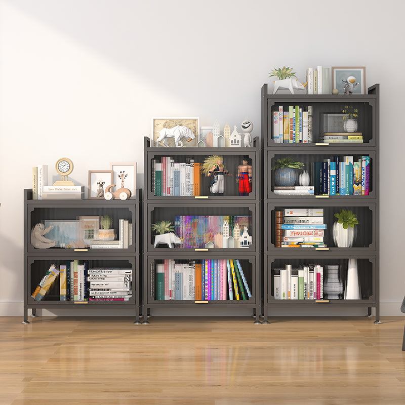Industrial Style Metal Bookshelf Closed Back Shelf Bookcase with Doors