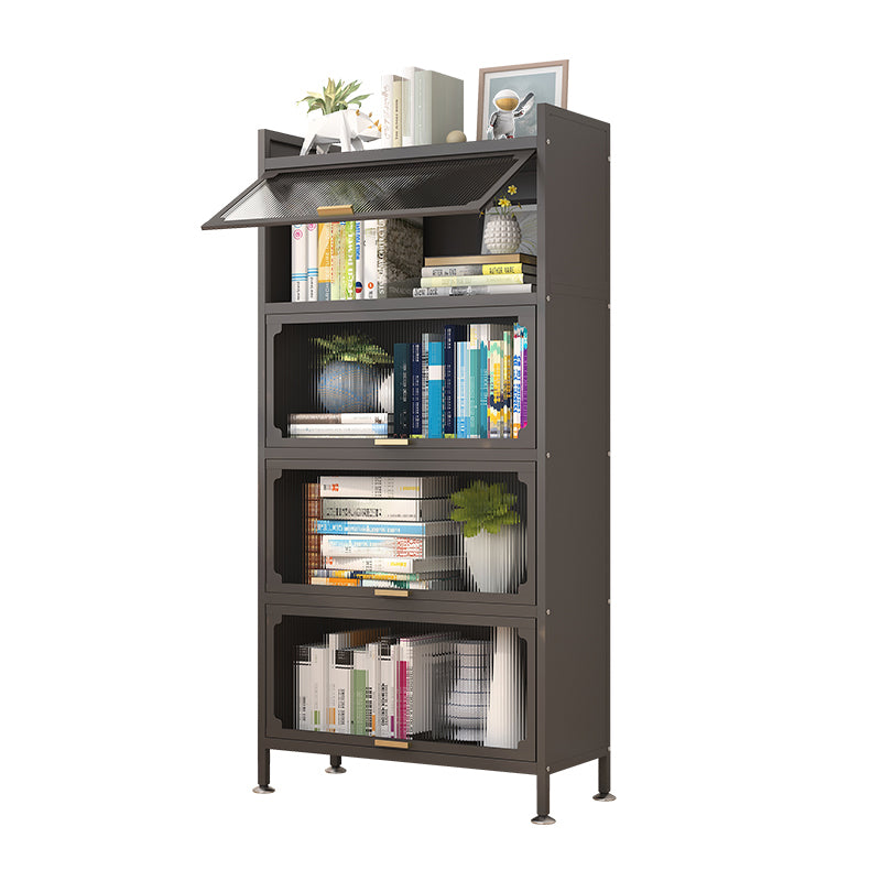 Industrial Style Metal Bookshelf Closed Back Shelf Bookcase with Doors