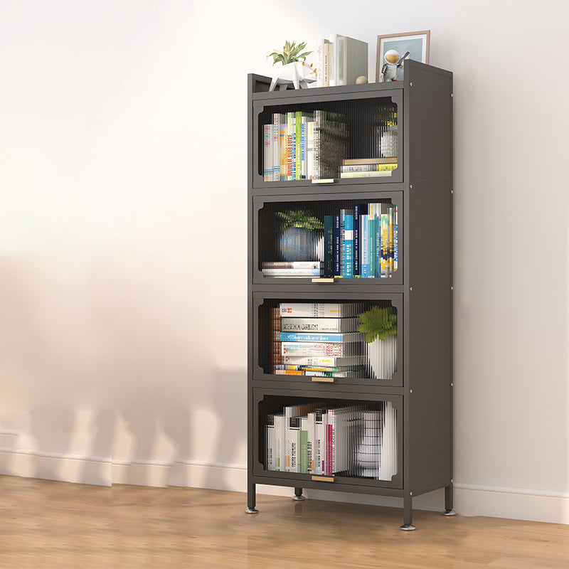 Industrial Style Metal Bookshelf Closed Back Shelf Bookcase with Doors