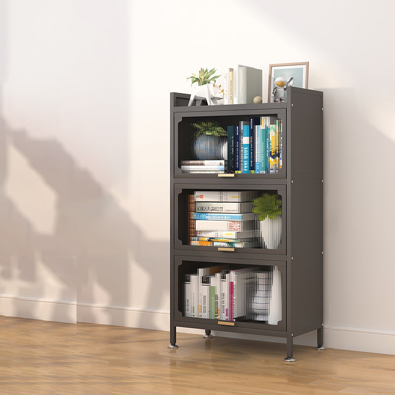 Industrial Style Metal Bookshelf Closed Back Shelf Bookcase with Doors
