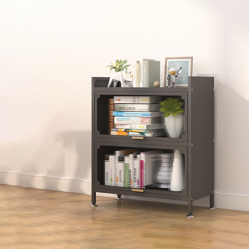 Industrial Style Metal Bookshelf Closed Back Shelf Bookcase with Doors