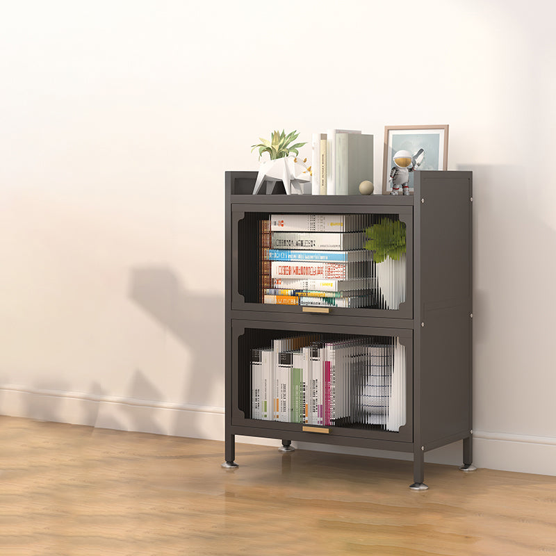 Industrial Style Metal Bookshelf Closed Back Shelf Bookcase with Doors