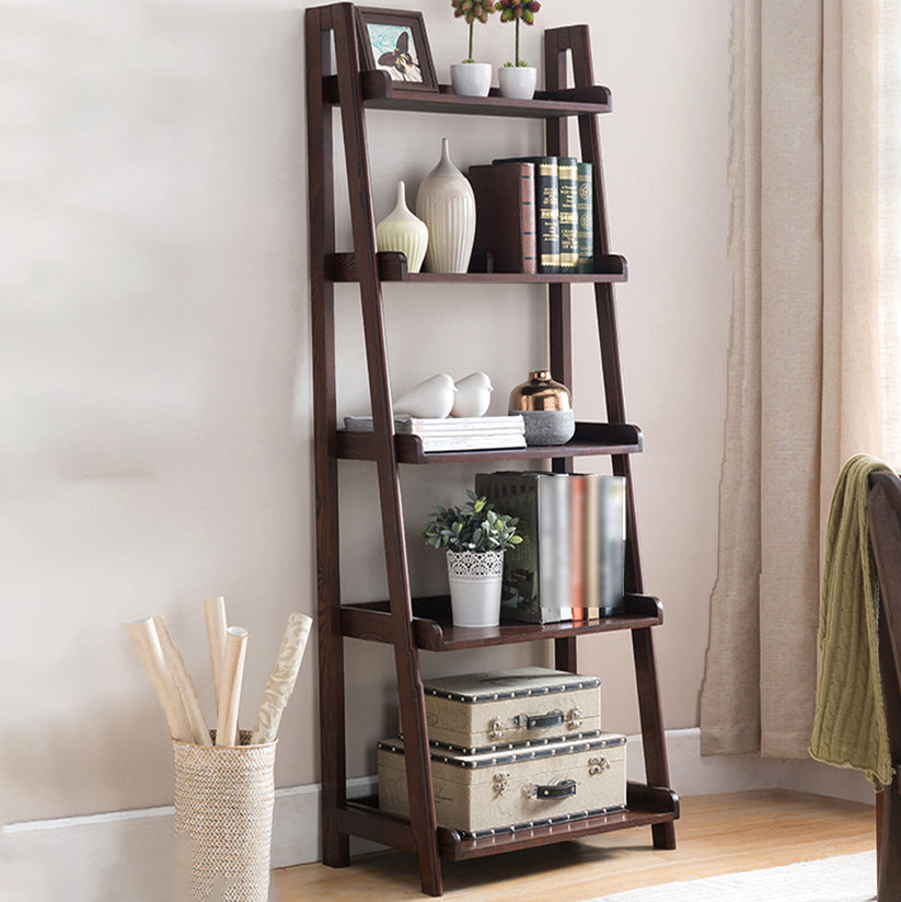 Scandinavian Ladder Bookshelf Vertical Open Ash Bookcase for Living Room