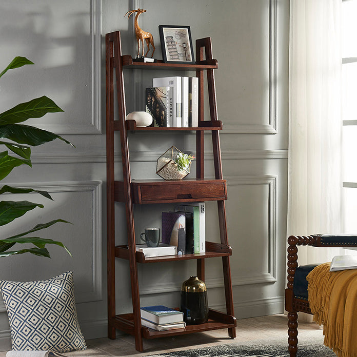 Scandinavian Ladder Bookshelf Vertical Open Ash Bookcase for Living Room
