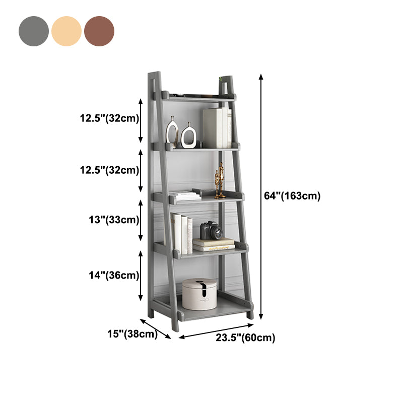 Scandinavian Ladder Bookshelf Vertical Open Ash Bookcase for Living Room