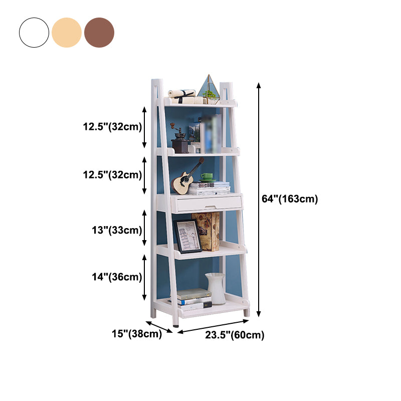 Scandinavian Ladder Bookshelf Vertical Open Ash Bookcase for Living Room