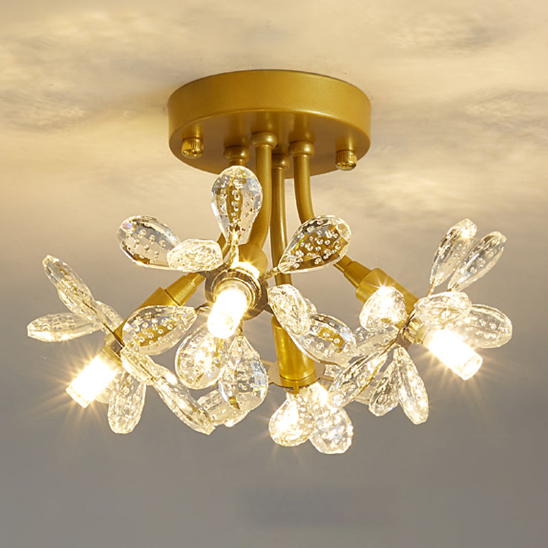 Contemporary Flower-Shaped Flush Light Crystal Flush Mount Ceiling Fixture