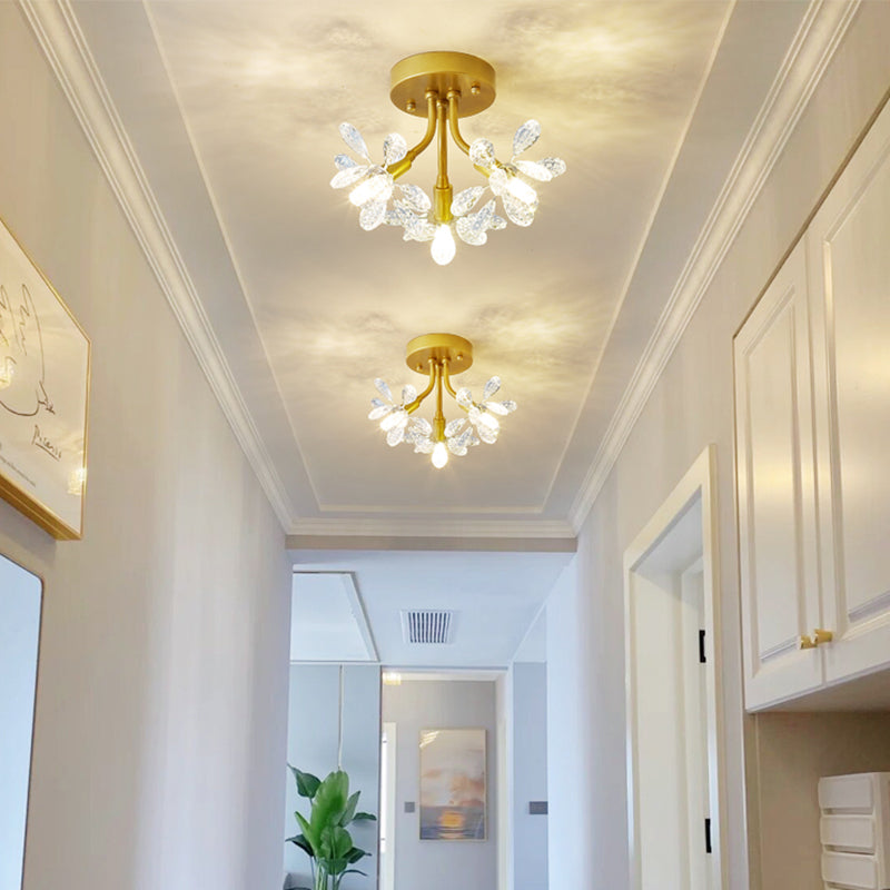 Contemporary Flower-Shaped Flush Light Crystal Flush Mount Ceiling Fixture
