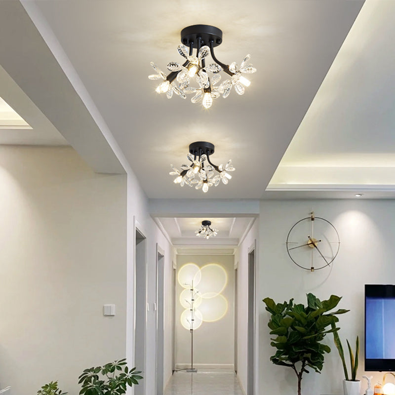 Contemporary Flower-Shaped Flush Light Crystal Flush Mount Ceiling Fixture
