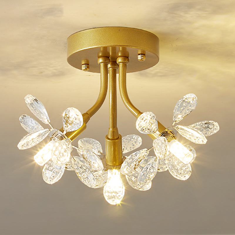 Contemporary Flower-Shaped Flush Light Crystal Flush Mount Ceiling Fixture