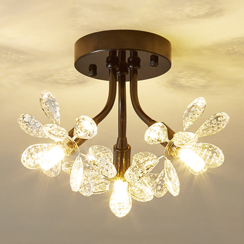 Contemporary Flower-Shaped Flush Light Crystal Flush Mount Ceiling Fixture