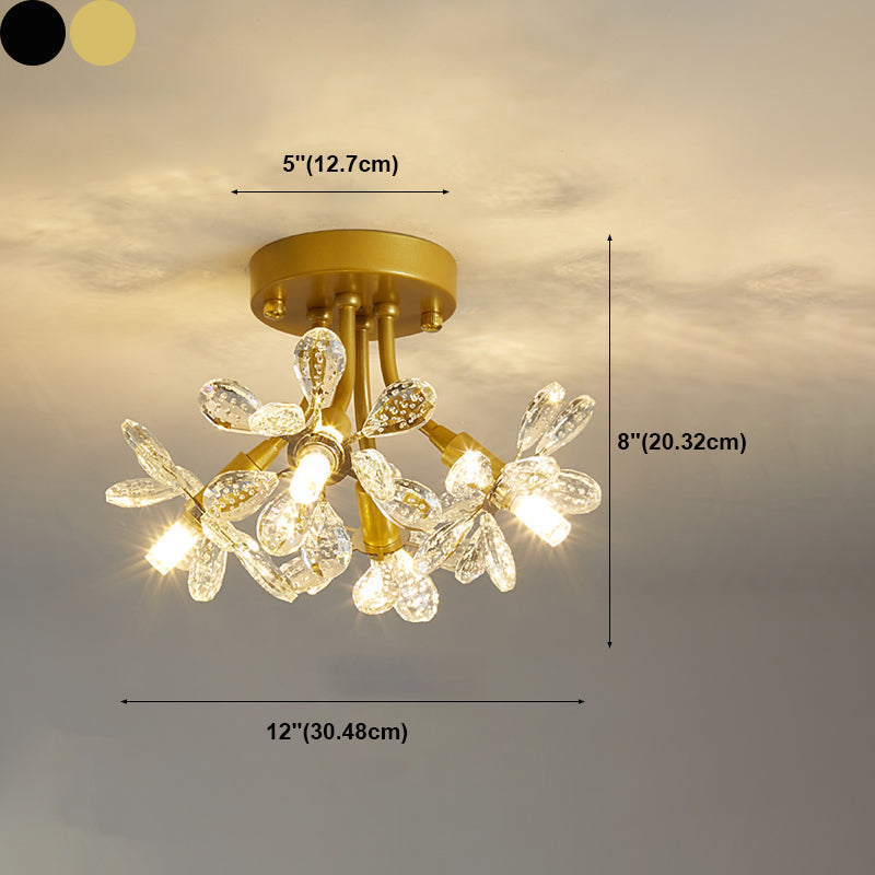 Contemporary Flower-Shaped Flush Light Crystal Flush Mount Ceiling Fixture