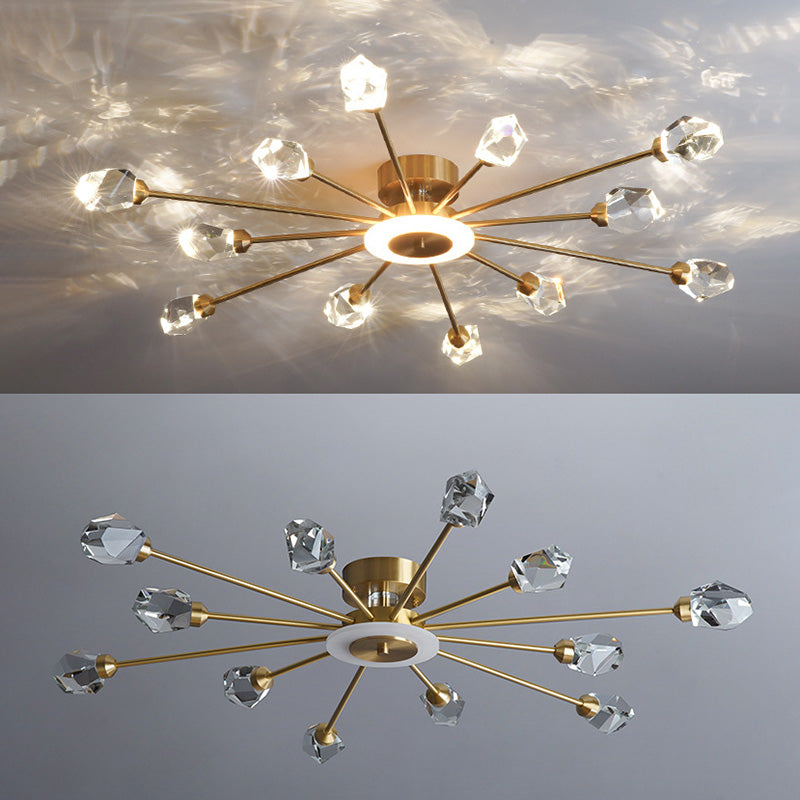 Contemporary Tapered Flush Light Fixture Crystal Flush Mount Ceiling Fixture in Gold