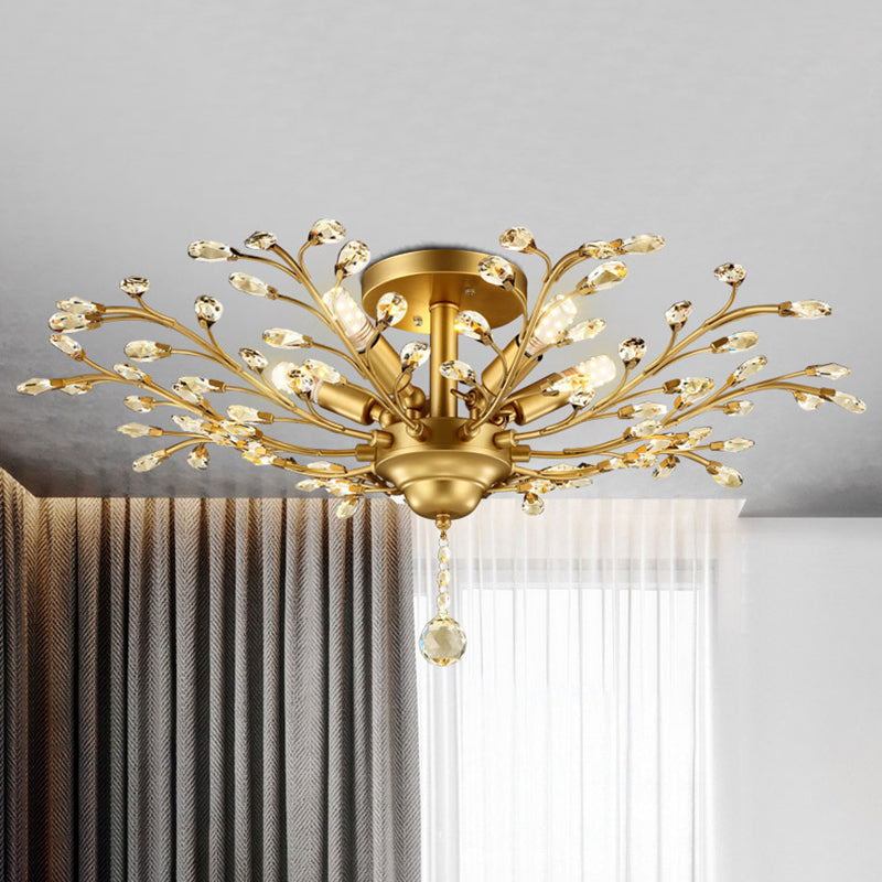 Contemporary Leaf Flush Light Crystal Flush Mount Ceiling Fixture in Black