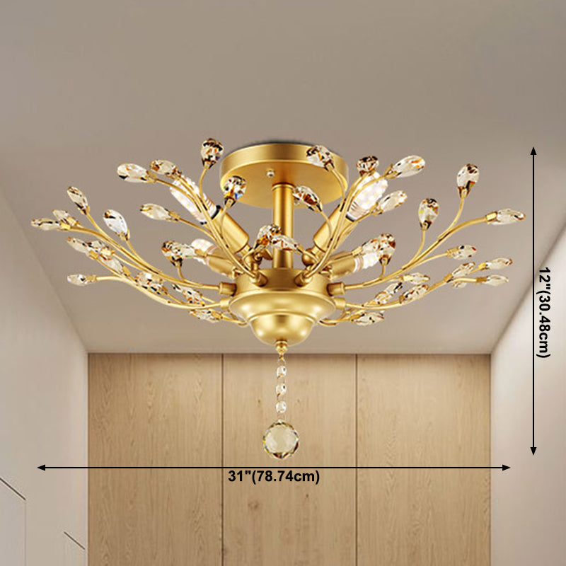 Contemporary Leaf Flush Light Crystal Flush Mount Ceiling Fixture in Black