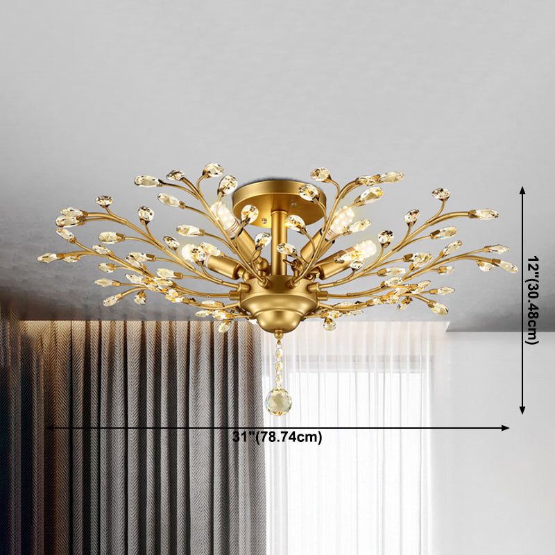 Contemporary Leaf Flush Light Crystal Flush Mount Ceiling Fixture in Black