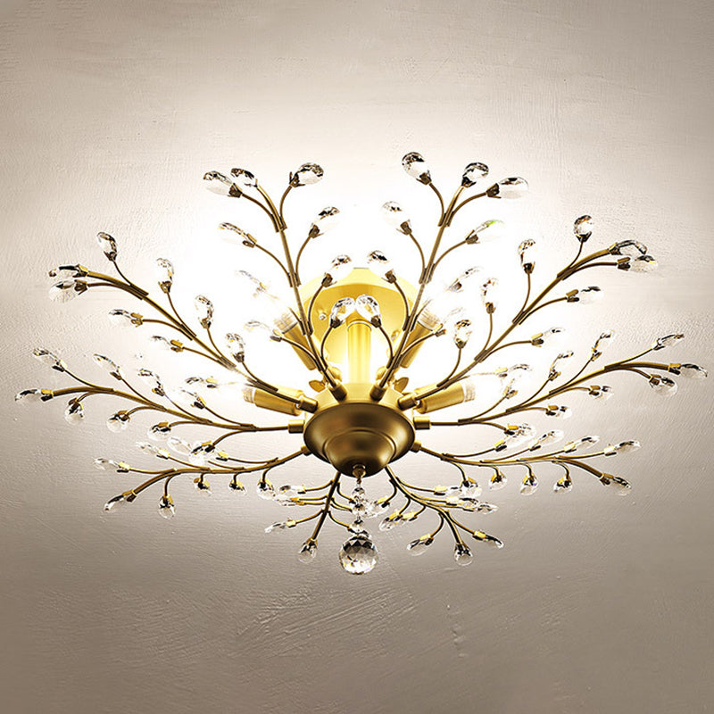 Contemporary Leaf Flush Light Crystal Flush Mount Ceiling Fixture in Black