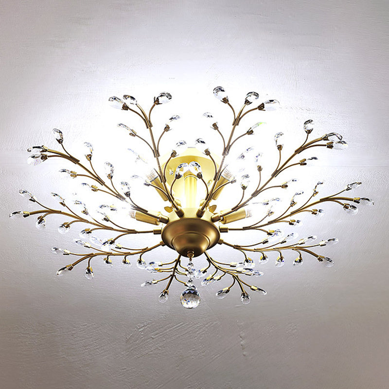 Contemporary Leaf Flush Light Crystal Flush Mount Ceiling Fixture in Black