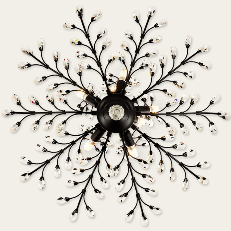 Contemporary Leaf Flush Light Crystal Flush Mount Ceiling Fixture in Black