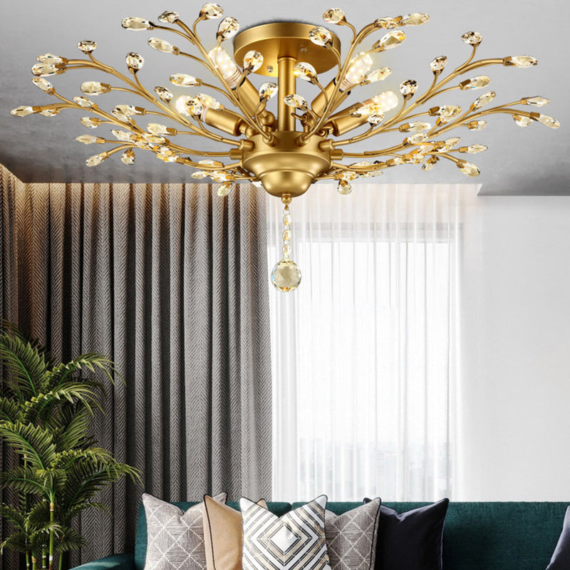 Contemporary Leaf Flush Light Crystal Flush Mount Ceiling Fixture in Black