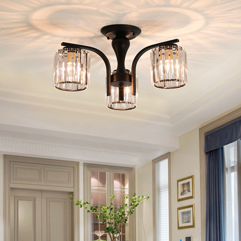 Contemporary Cylinder Flush Light Crystal Flush Mount Ceiling Fixture in Black