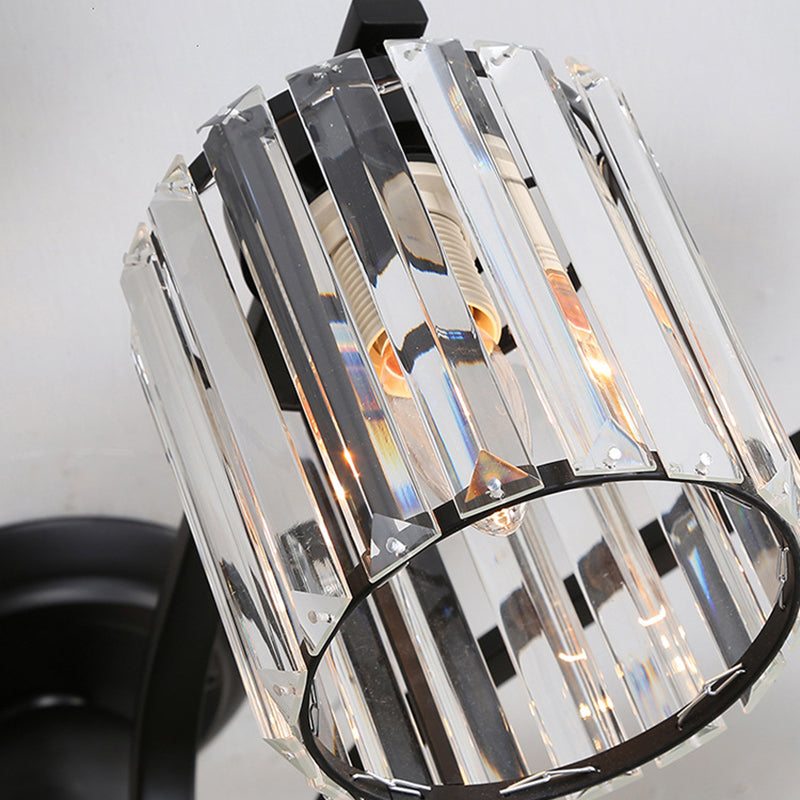 Contemporary Cylinder Flush Light Crystal Flush Mount Ceiling Fixture in Black