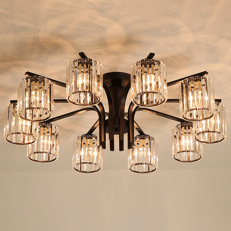 Contemporary Cylinder Flush Light Crystal Flush Mount Ceiling Fixture in Black