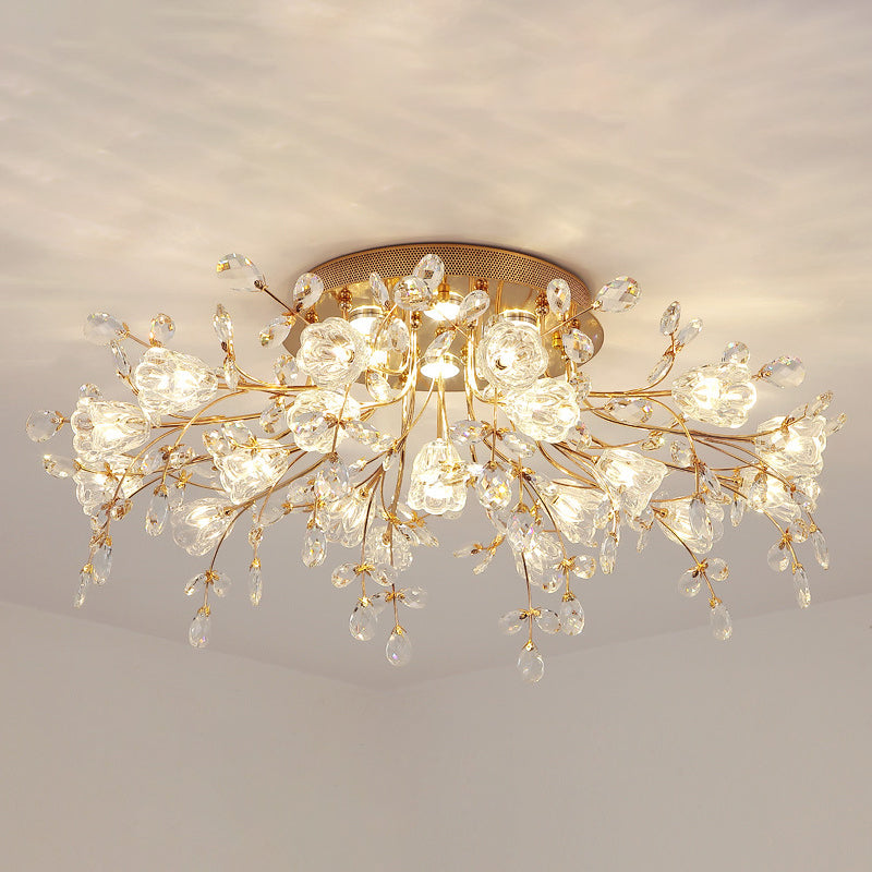 Contemporary Flower-Shaped Flush Light Crystal Flush Mount Ceiling Fixture in Gold