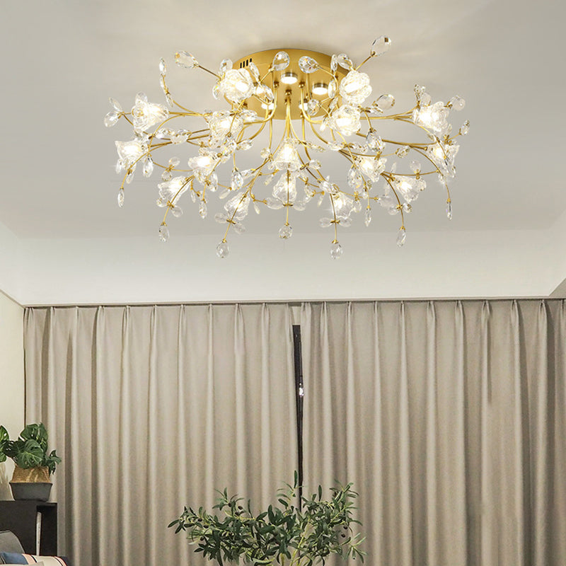 Contemporary Flower-Shaped Flush Light Crystal Flush Mount Ceiling Fixture in Gold